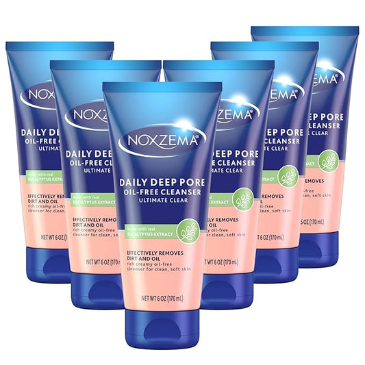 Noxzema Deep Cleansing Cream For healthy-looking and soft skin Original Face Cleanser Face Wash Removes Dirt, Makeup and Oil 8oz 6 Count