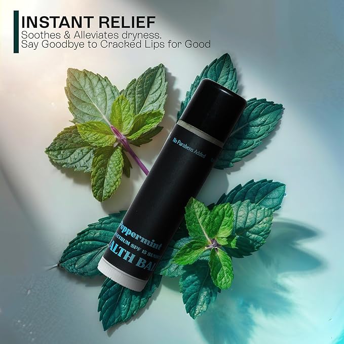 Men's Organic Mint Lip Balm - SPF 15 Sun Protection - Moisturizing Lip Balm - 3 Pack: Spearmint, Peppermint, Eucalyptus Mint - Gift for Men