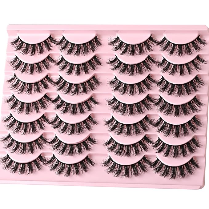 FARRED Fluffy Lashes Natural Eyelashes Short Wispy Eye Lash Strips 14 Pairs Separated Volume Eyelash Pack 16mm Dramatic Wispies Fake Strip Lashes Clusters Cat Eye Pestañas Spiky Look (F24 | 9-16mm)