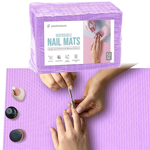 Disposable Nail Mats 50 Pcs - Salon Paper Towel and Table Cover for Nail Tech - 3 Ply Waterproof Manicure Prep Pads - Acrylic Art Supplies and Accessories (Purple)
