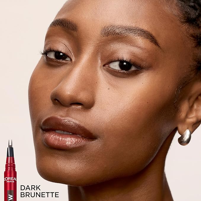 L'Oreal Paris Faux Brow, Hair-Like, Filling Eyebrow Pen with Double-Brush Tip, Fast & Precise Eyebrow Makeup, Dark Brunette, 0.04 Fl Oz