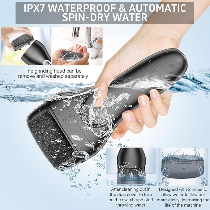 AdamPark Electric Foot File Callus Remover, Rechargeable Pedicure Tools Foot Care Kit, Portable Callus Remover Kit with 3 Roller Heads,2 Speed,Battery Display (Black KW)
