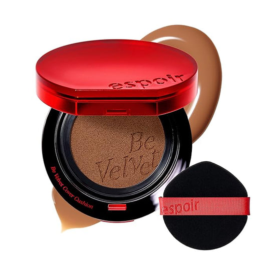 Espoir Be Velvet Cushion Foundation #37 Deep Maple | Quick and Easy Coverage with Long-lasting Color by Zero Oxidation, Velvety Smooth Finish & Lightweight Formula, Vegan, Korean Makeup, 0.46 oz