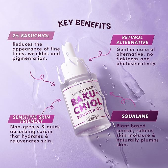 Handmade Heroes 2% Bakuchiol Oil with Sugarcane Squalane, All Natural Retinol Alternative Facial Oil For Radiant and Line Smoothing, Travel size skincare 0.3 fl oz