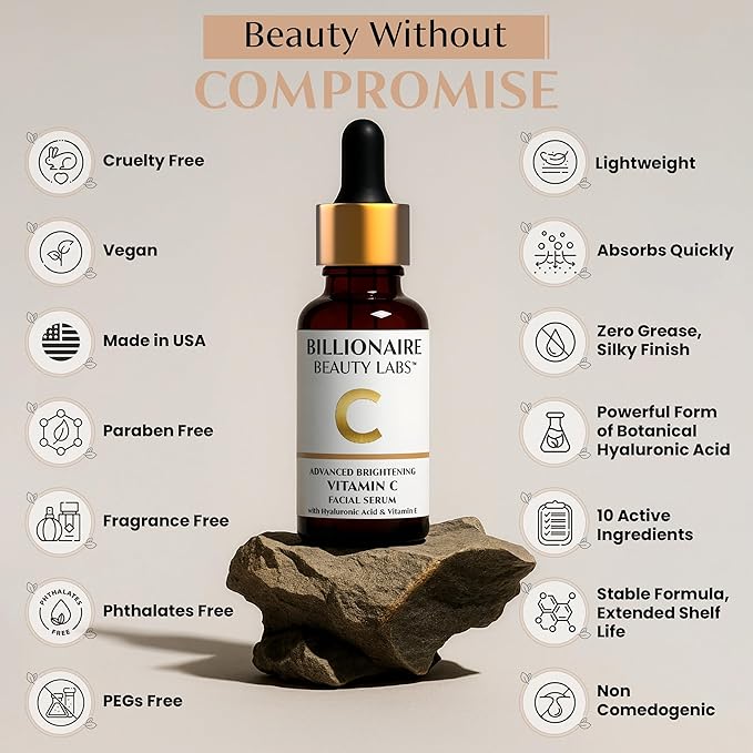Billionaire Beauty Labs Vitamin C Serum for Face with Hyaluronic Acid, Vitamin E & Botanical Extracts – Advanced Facial Serum for Radiance, Hydration & Smoother Skin, 30ml
