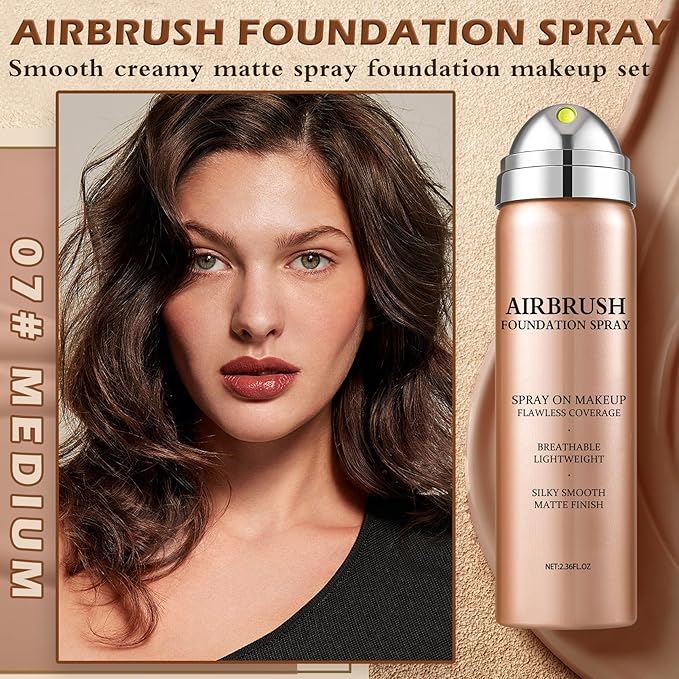 Air Brush Makeup Foundation,Magic Minerals Airbrush Foundation Makeup,Silk Flawless,Buildable Coverage,Moisturizing Formula for Smooth Radiant Skin (07 Medium)