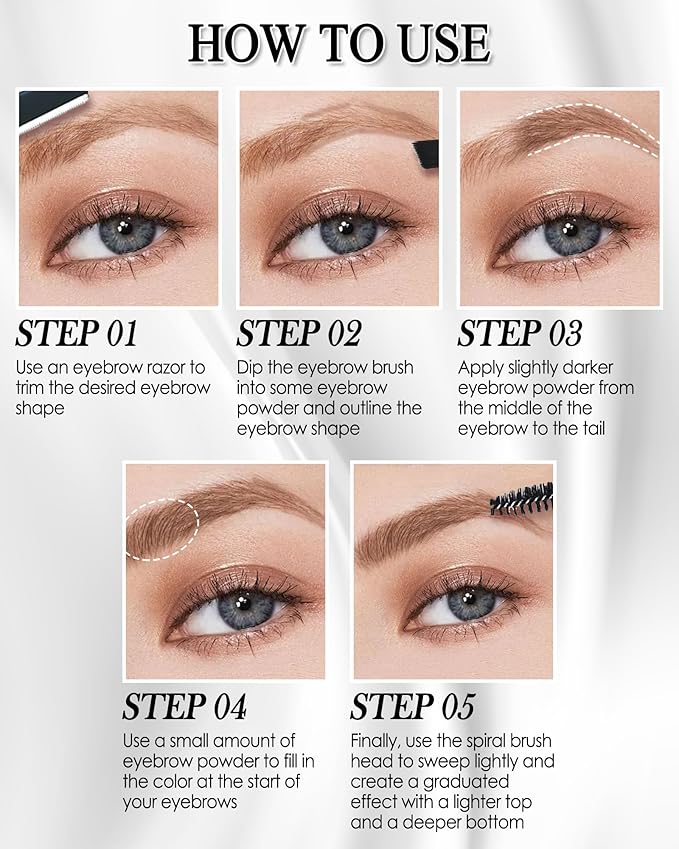 Eyebrow Powder Kit,3 Color Auburn Brown Black Gray Eye Brow Powder Palette with Razor Brush, Long Lasting Waterproof Brow Filler Fill & Sculpt Full Eyebrows, Christmas Makeup Gift Set for Women-03