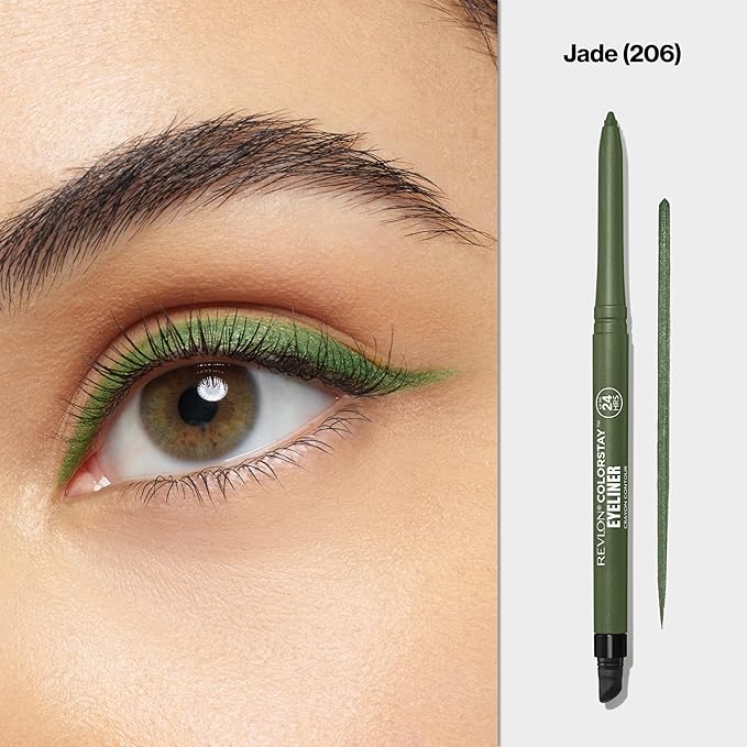 Revlon ColorStay Pencil Waterproof Eyeliner, Smudge-Proof, Eye Makeup with Built-In Sharpener, Stocking Stuffer for Women, 206 Jade, 0.01 oz