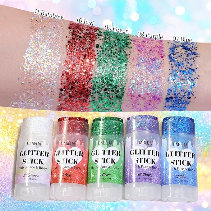 DAGEDA Purple Body Glitter Stick,Sparkly Face Glitter Makeup,Holographic Hair Glitters Mermaid Makeup Rave Outfits for Women, Shimmer Face Paint Stick Singer Concert Accessories