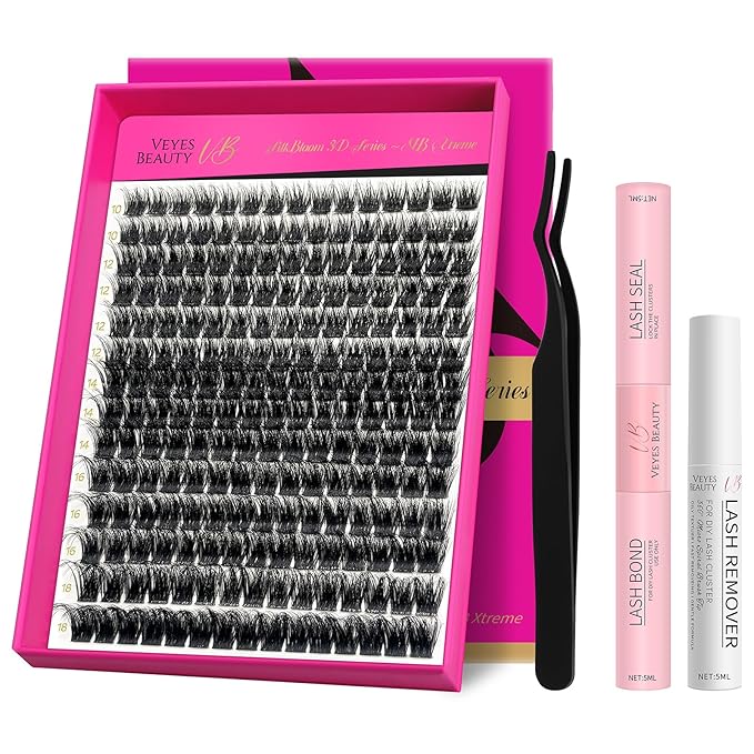 VEYESBEAUTY Lash Clusters Kit Fluffy Individual Lash Extensions Xtreme 3D Layered Volume Eyelashes kit Thin & Invisible Band Wispy Faux Mink Lash Mixed Length 10-18mm with Bond&Seal Remover Applicator