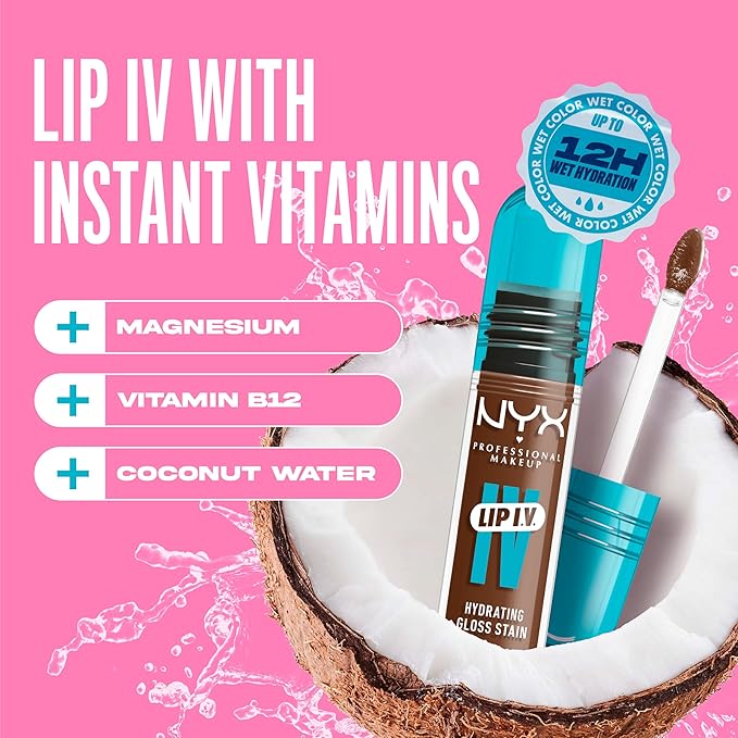 NYX Professional Makeup Lip IV Hydrating Glossy Lip Stain with 12HR Hydration - Splash N Spice (Brown)