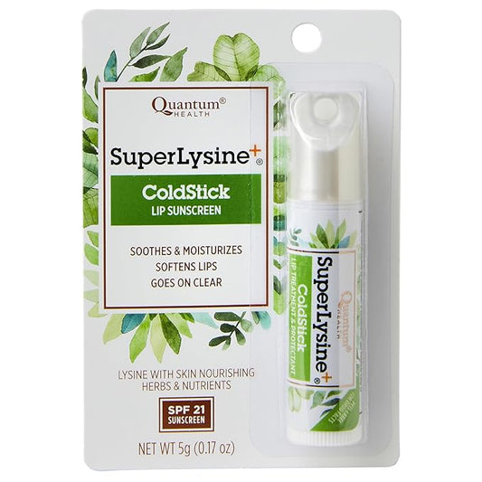 Quantum Health SuperLysine+ Coldstick Lip Sunscreen - Lysine Herbs & Nutrients Soothe & Moisturize Lips - Softens & Protects from the Sun - SPF 21 - Clear - 0.17 Ounce