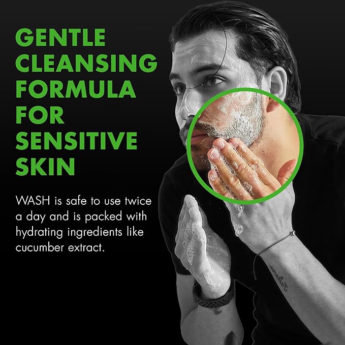 Tiege Hanley Daily Face Wash for Men, Gentle Fragrance-Free Cleanser with Jojoba Oil, Aloe, & Vitamin B3, Hydrating Foaming Formula for Deep Clean, Gentle on Sensitive Skin, Men’s Skin Care, 2.5 Fl Oz
