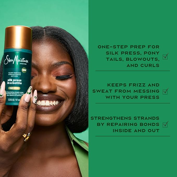 SheaMoisture Silk Press Prep Cream with Plant-Derived Straightening Actives, Alma Oil & Hydroplex Technology Provides Heat Protection While Helping to Preserve Natural Curl Pattern 3.3fl oz