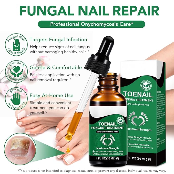 Toenail Treatment with 25% Undecylenic Acid, Nail Renewal, Promotes Nails Health,Enrich Jojoba Oil and Vitamin E Nourish Nail & Skin,Safe & Gentle Repairing Damaged Nails