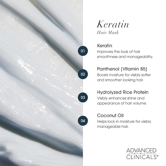 Advanced Clinicals Keratin Hair Mask Treatment, 12 Fl Oz - For Color Treated Hair, Detoxifying Keratin Conditioner To Strengthen Broken, Fortifying Hair Repair Mask With Shea Butter