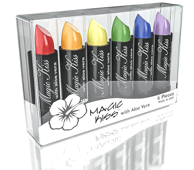 Pack of 6 Magic Kiss Color Changing Matte Lipstick set, Long Lasting Nutritious Lips Moisturizer Magic Temperature Color Change Lip Balm with Aloe Vera PH Lipstick MADE IN USA (Rainbow 6 Pack)