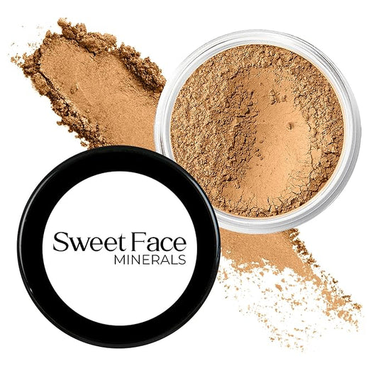 DEEP TAN FOUNDATION (20g Mid Size Sifter Jar) – Loose Mineral Foundation Powder – Lightweight, Matte Finish, Long Wear – Sweet Face Minerals, SPF 30