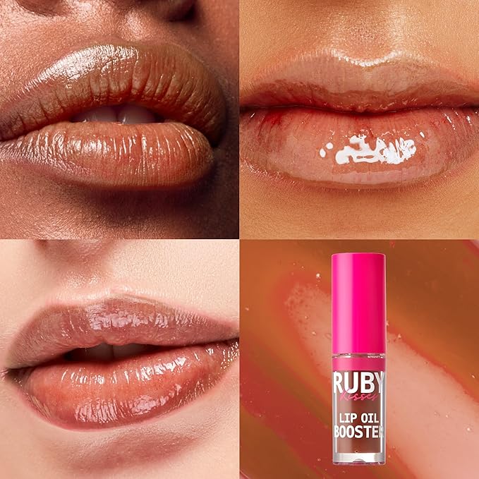 Ruby Kisses Lip Oil Booster, Hydrating Lip Gloss with Nourishing Natural Oil Blend, Jumbo Wand for Easy Application, Non-Sticky Formula (Honey Waffles)