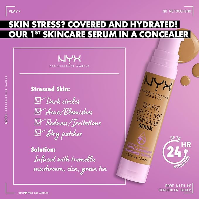 NYX PROFESSIONAL MAKEUP Bare With Me Concealer Serum, Concealer Makeup For Up To 24Hr Hydration - Fair