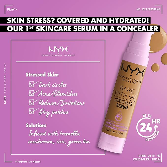 NYX PROFESSIONAL MAKEUP Bare With Me Concealer Serum, Concealer Makeup For Up To 24Hr Hydration - Medium