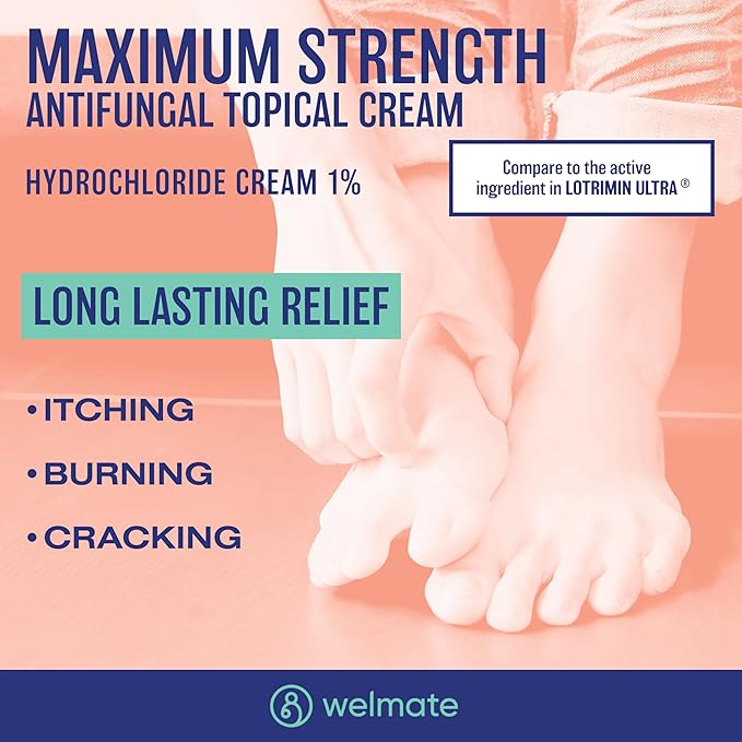 WELMATE - Butenafine Hydrochloride 1% (3 Pack) Antifungal Cream - Athletes Foot Treatment, Jock Itch, Ringworm - Itching, Cracking, Scaling - Clinically Proven - Over-the-Counter Medication, Foot Care