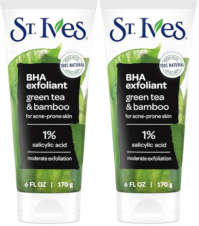 St. Ives Blackhead Clearing Face Scrub, Clears Blackheads & Unclogs Pores, Green Tea & Bamboo, Salicylic Acid Acne Treatment Facial Scrub, Moderate Exfoliator Skin Care with Natural Exfoliants 6 oz