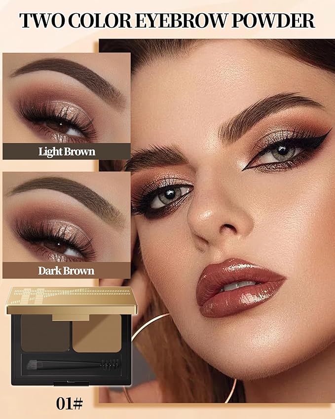 Eyebrow Powder Makeup Kit, 2 Colors Waterproof Long Lasting Dark/Light Brown Eye Brow Tinting Powder Palette, Professional Eyebrow Filler Contour Gifts for Women with Mirror Brow Brush & Razor-Set 01#