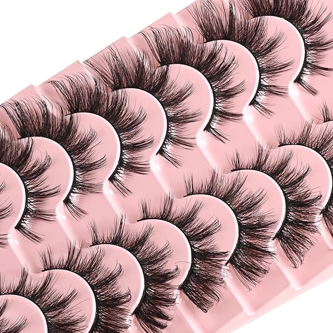 FARRED Cat Eye Lashes Natural Fox Eyelashes 10 Pairs D Curl Wispy False Lash Strips Volume Cateye Fake Eyelash Russian Strip Lashes Natural Look Full Pestañas Sets for MUA and Beginners Makeup