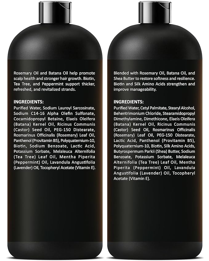 Rosemary Oil Shampoo and Conditioner Set | 16 fl oz Each | with Batana Oil | Sulfate-Free, Moisturizing & Nourishing Formula | Supports Thinning Hair for Men & Women