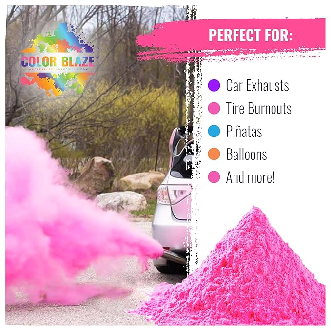 Color Blaze Baby Gender Reveal Color Powder Packets - 75 g Each - 25 Packs of Pink Colored Powder for Girl - For Car & Motorcycle Burnout, Exhaust, Color Toss, Photoshoot, Party & Festival - Pink