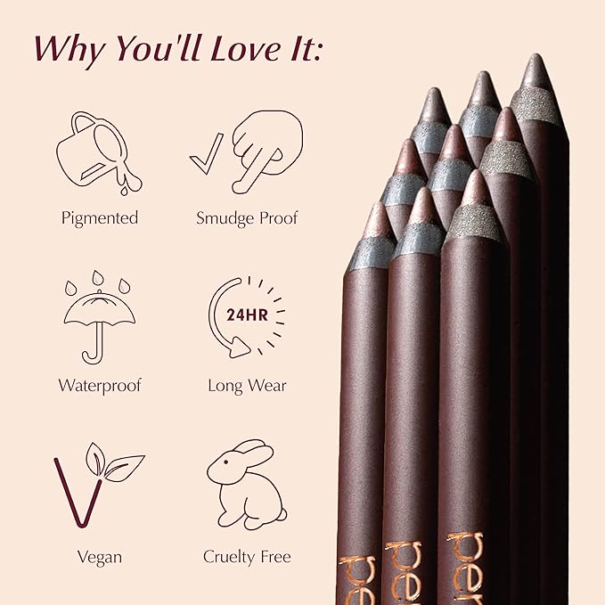 PERSONA 24HR Waterproof Eyeliner | Creamy, Smudgeable Pencil for Lash Line & Waterline | All-Day to All-Night Wear | Vegan, Cruelty-Free, Paraben-Free | Made in USA, Chocolate