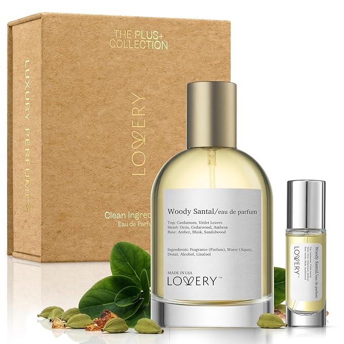 LOVERY Woody Santal Sandalwood - Inspired by Fragrance perfume S.antal 33. Womens Perfume with Travel Spray Bottle - Women's Eau De Parfum, Long Lasting, 8+ hours, Clean Ingredients, 100mL + 10mL
