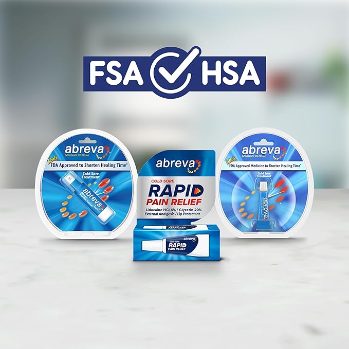 Abreva Docosanol 10% Cream Cold Sore Treatment, Fever Blister and Cold Sore Cream - 0.07 Oz Pump Bottle x 3