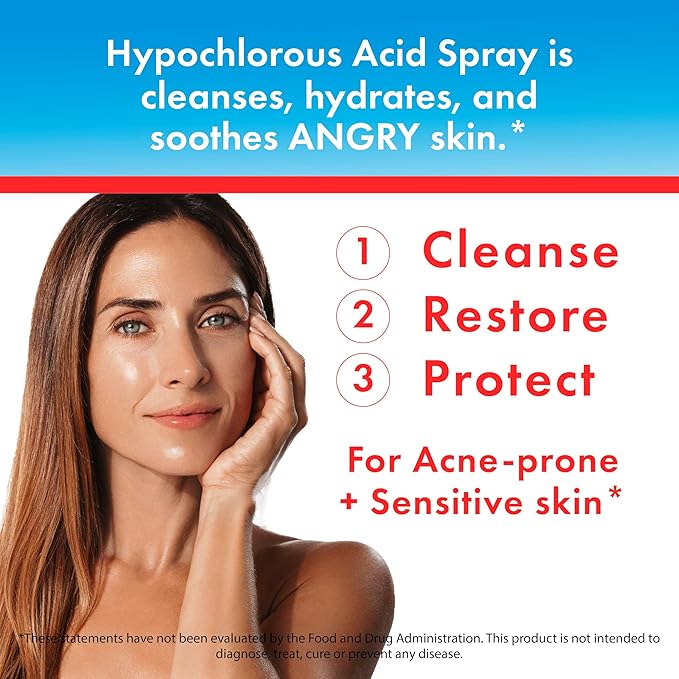Hypochlorous Acid Spray for Face, Skin & Eyelids – pH-Balanced HOCl Facial Spray Safe for Acne, Red & Sensitive Skin – Gentle Non-Toxic Toner & Cleanser Mist for Clear, Hydrated Skin, 8 oz