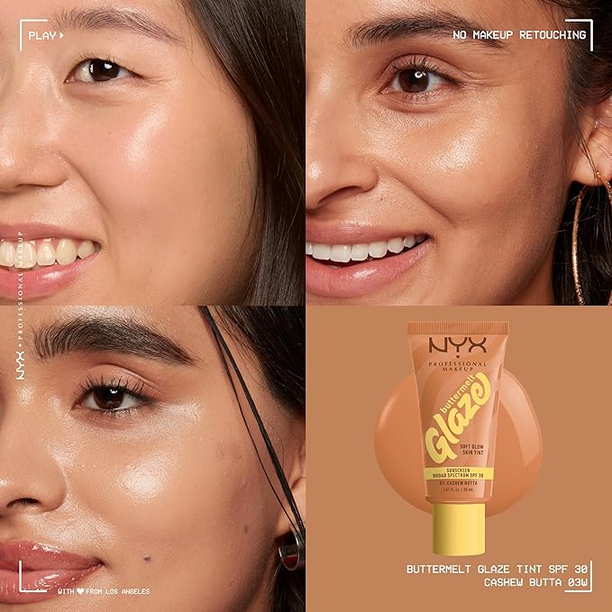 NYX PROFESSIONAL MAKEUP Buttermelt Glaze Soft Glow Skin Tint + SPF 30, Up To 12HR Wear, 03 Cashew Butta