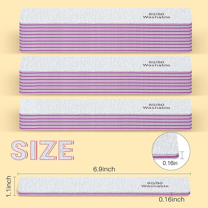 TsMADDTs Nail File, 21PCS 80 80 Grit Files, Double Sided Emery Boards for Natural Acrylic Gel Nails, Professional Rectangular Manicure Tools Reusable&Washable