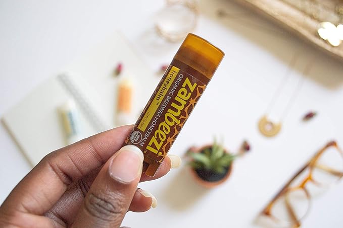 ZAMBEEZI Organic, Fair Trade Beeswax Lip Balm - Honeybalm 3 Pack - Ethically Sourced - Honey Flavor