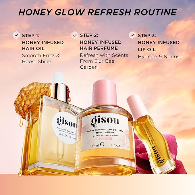 Gisou Honey Infused Hydrating Lip Oil, Nourishing Lip Moisturizer for Dry Lips (Raspberry Swirl)