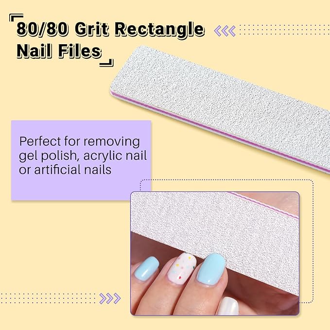 TsMADDTs Nail File, 21PCS 80 80 Grit Files, Double Sided Emery Boards for Natural Acrylic Gel Nails, Professional Rectangular Manicure Tools Reusable&Washable