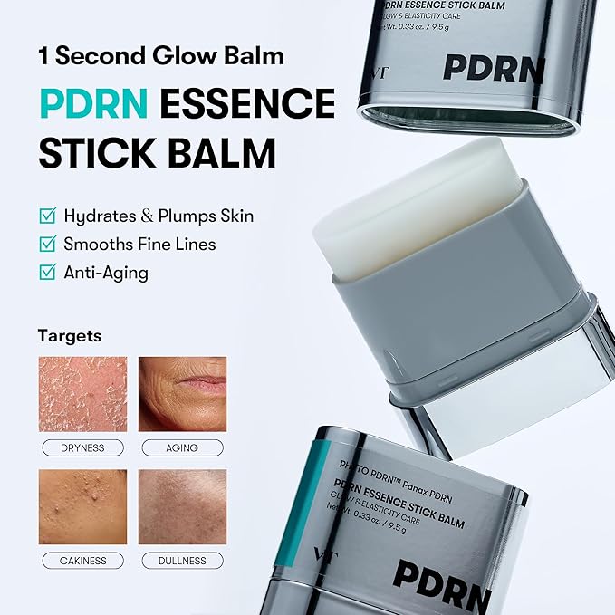 VT COSMETICS PDRN Essence Stick Balm, PDRN Collagen Multi Wrinkle Stick, All-in-One Eye & Neck Treatment, Glow Makeup Base & Face Treatment Balm, Plumping, Fine Lines, Stocking Stuffers (0.33 oz.)