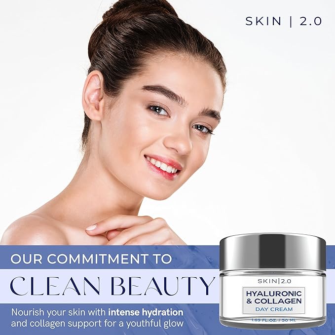 Skin 2.0 Hyaluronic Acid & Collagen Face Moisturizer – Deep Hydration, Firming & Anti-Aging Day Cream For Dry Skin – Dermatologist Tested, Korean Skin Care For All Skin Types, Clean Beauty – 1.69 Oz