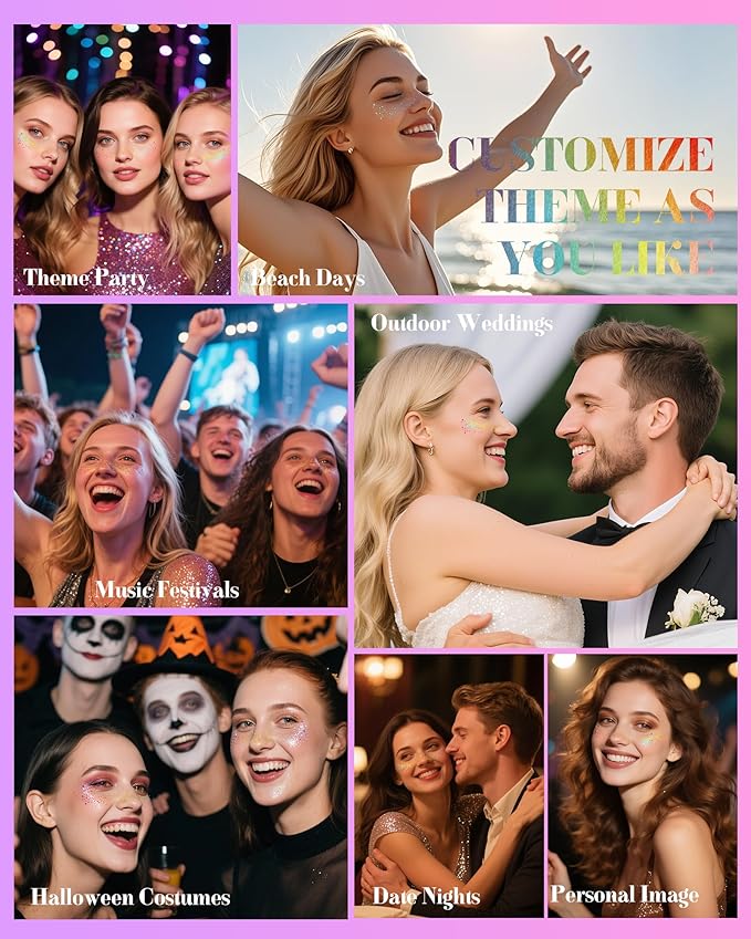 Makeup Patches, Holographic Multichrome Stickers Temporary Face Tattoos, Body Face Glitter for Women Girls, Country Concerts Singer Festival Rave Accessories (iridescent - 10 pcs)