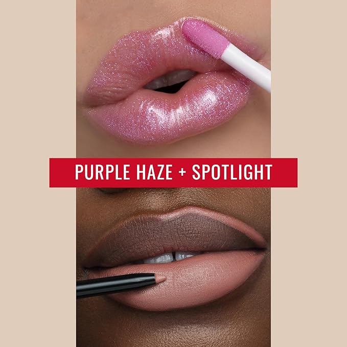 Runway Rogue Classic Gloss ‘Purple Haze’, Sheer Pale-Purple Hydrating Iridescent Shimmer Lip Gloss with Spotlight, Matte Light-Beige Lip Liner and Sharpener