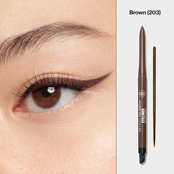 Revlon ColorStay Pencil Waterproof Eyeliner, Smudge-Proof, Eye Makeup with Built-In Sharpener, Stocking Stuffer for Women, 203 Brown, 0.01 oz