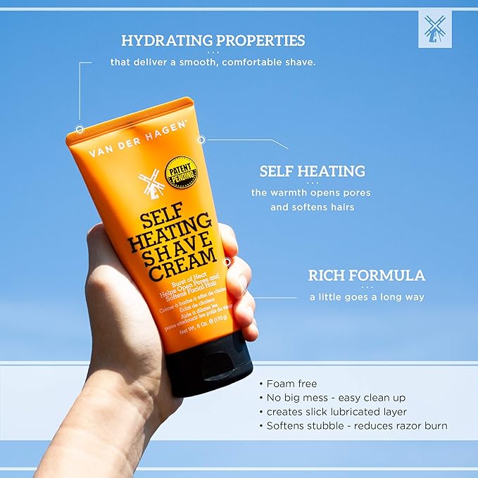 Van Der Hagen Self-Heating Shave Cream - Burst of Warmth Opens Pores and Softens Stubble, 6 oz