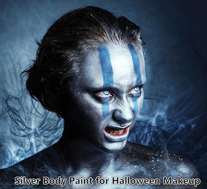 Go Ho Cream-Blendable Silver Face Paint (1.06 oz),Waterproof Metallic Silver Face Body Paint Stick for Halloween Costumes Cosplay SFX Makeup