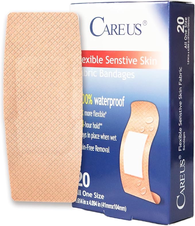 CareUs Pro Elastic & Waterproof Bandages,Latex Free - 20 Count, 1.6 x 4 Inch, Skin-Friendly, 8X Flexibility, Ideal for Sensitive Skin, Gifts for Mom
