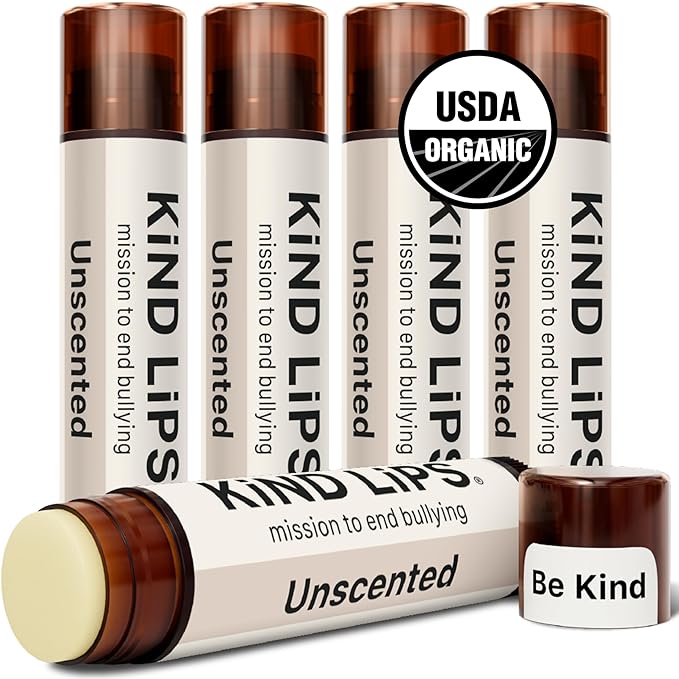 Kind Lips Unscented Organic Lip Balm 5-Pack - Fragrance Free Naked Lip Moisturizer for Sensitive Lips, 100% Natural Beeswax Balm, Gluten-Free, Made in USA