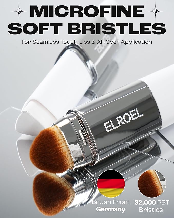 Blanc Cover Cream Stick V White - Korean Color-Changing Foundation Stick with Volufiline - Medium to Full Coverage Dewy Finish Base Makeup - Dual-Ended with Detachable Brush (205 Deep)